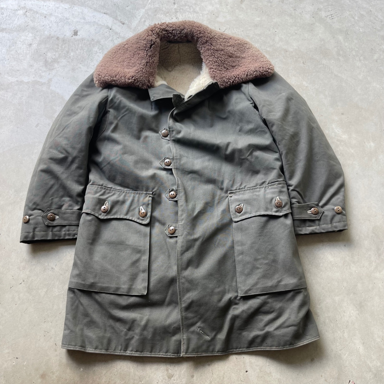 Vintage Ww2 Swedish Military Shearling Lined Canvas Field Coat Parka Green 25x39